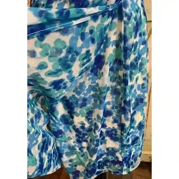 DKNY Women’s Printed Floral Chiffon Boat Neck Sheath Wrap Dress Size 10 - Picture 10 of 14